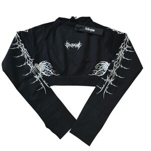 Civil Regime Sinister Bloom Cropped Top Womens Xsmall Black Seamless Long Sleeve